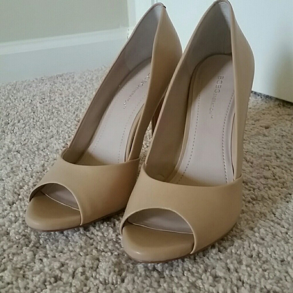 BCBGeneration Nude Open Toe Stilettos