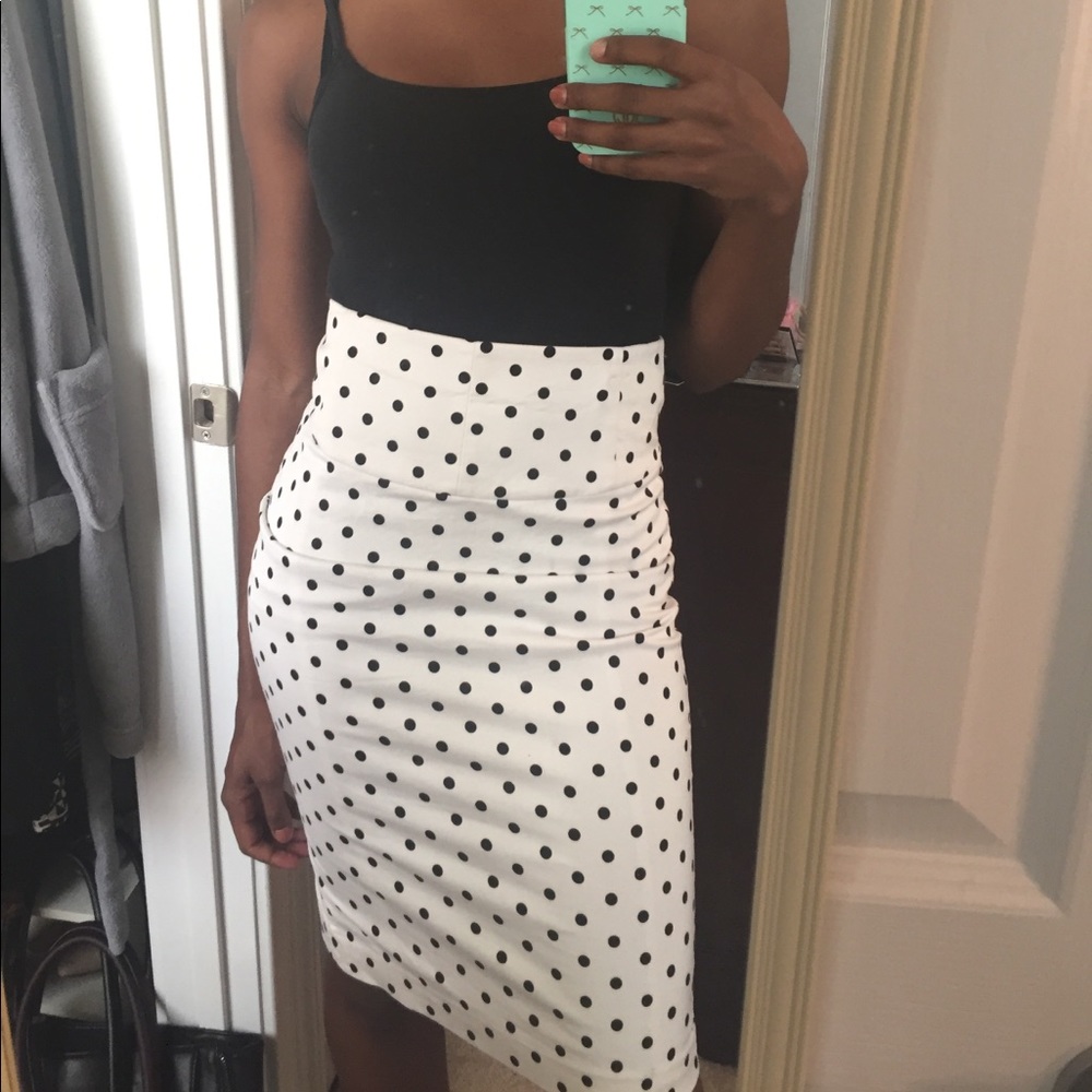 EXPRESS High-waisted Polka Dot Pencil Skirt