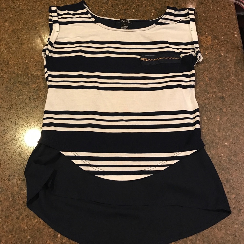 Navy blue and white top