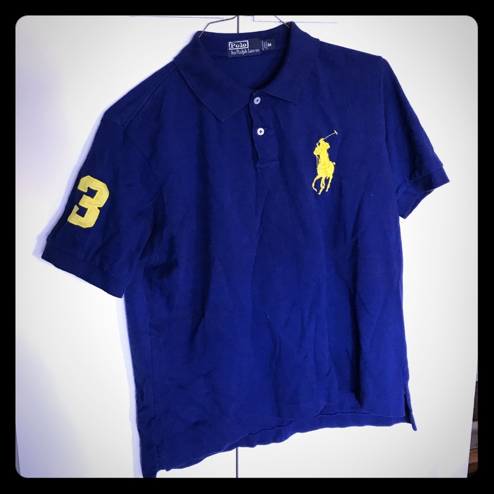 Cobalt blue polo yellow with embroidered logo