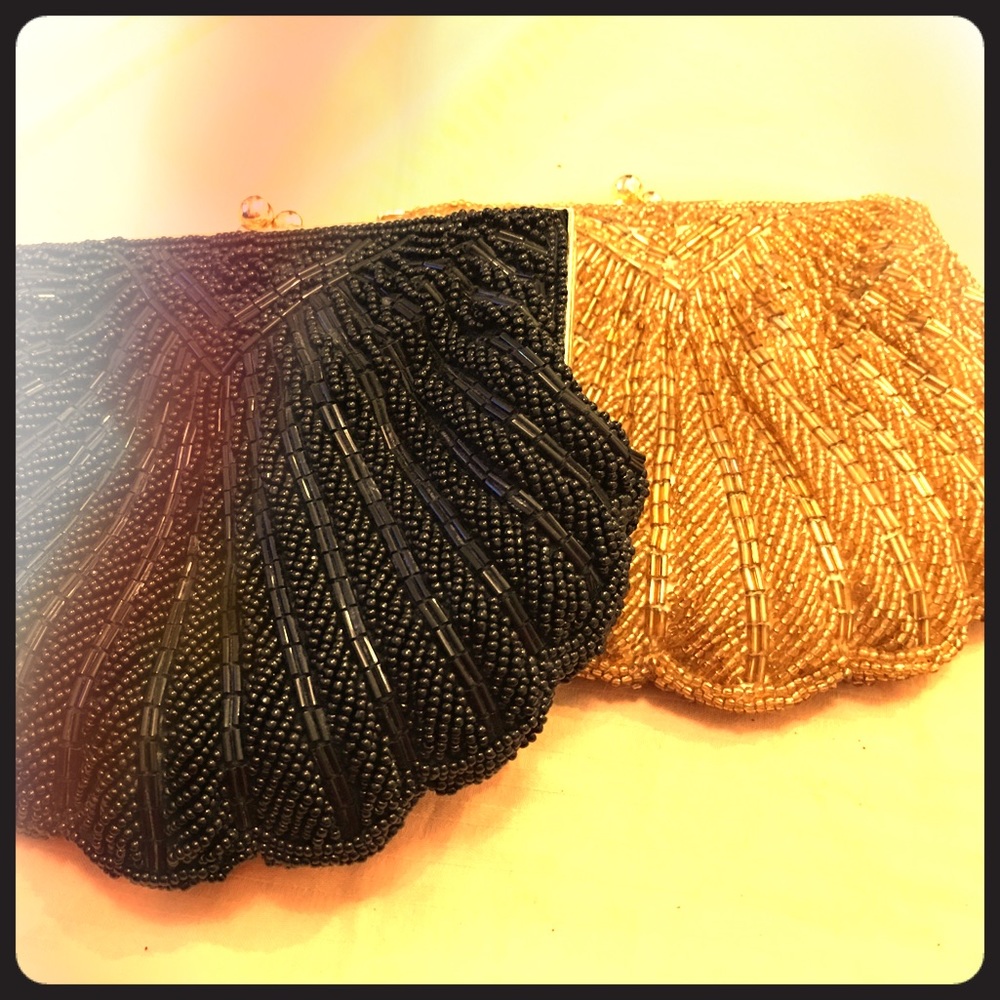 2 sequin evening bags in black and gold