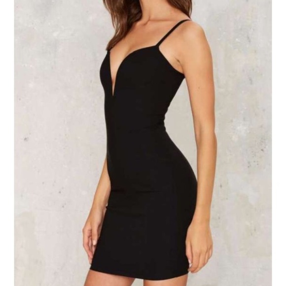 🆕Nasty Gal Black V Deep Cut Mini Dress - Picture 2 of 6