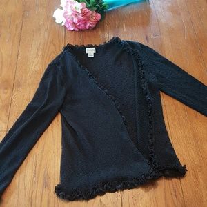 [Chico's] Black Ruffled Cardigan