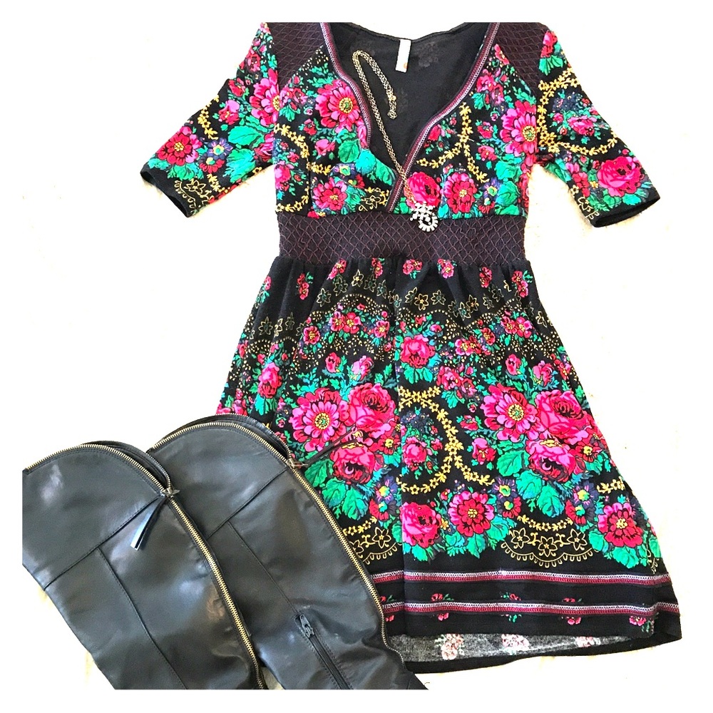 Free People Black Floral Sweater Dress