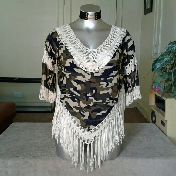 Love J Army Green and Cream Dangling String Top - Picture 2 of 4