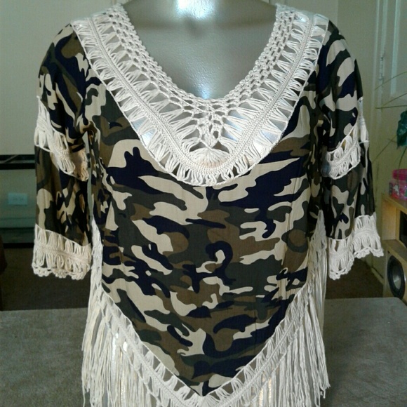 Love J Army Green and Cream Dangling String Top - Picture 3 of 4