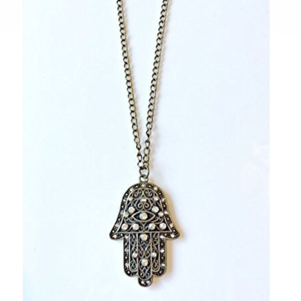 Hamsa Hand Pendant Necklace Brass New Hand Crafted