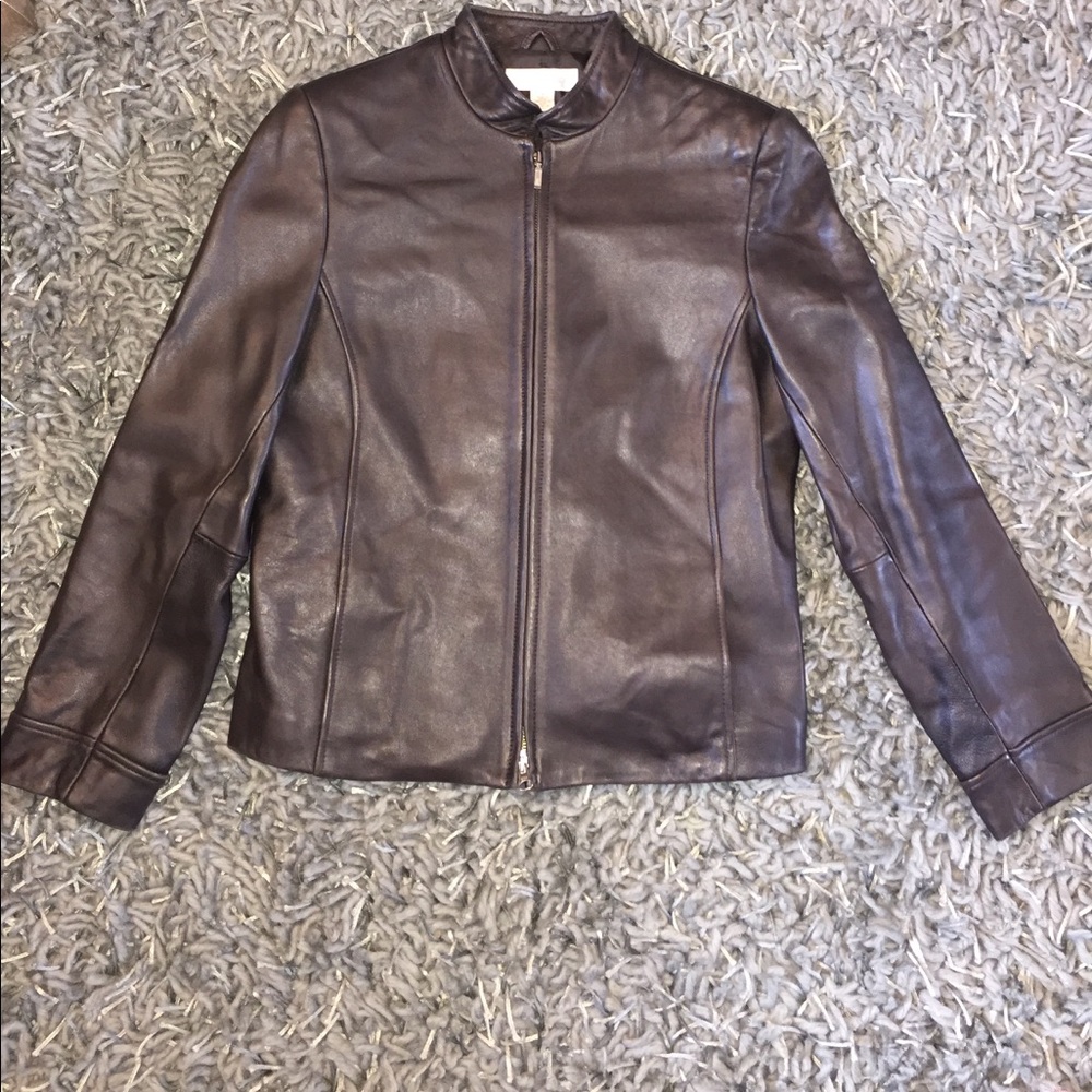 Black Tab Collar Leather Jacket SZM