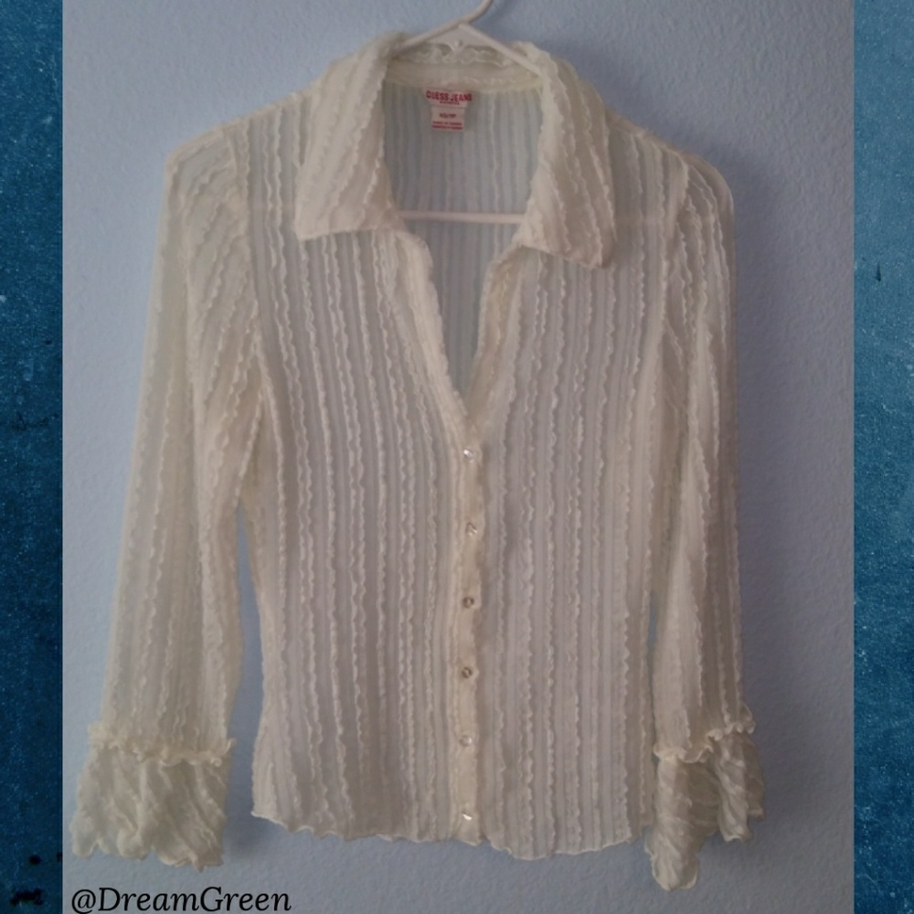 Beautiful sheer ruffle button up blouse
