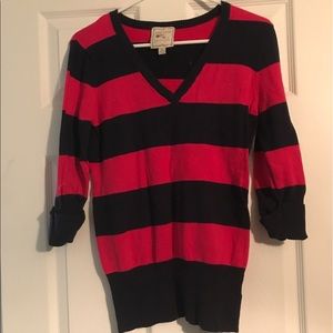 Pink and Navy Blue 3/4 Length Sleeve Sweater