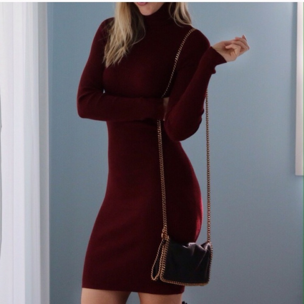 🆕 Deep Burgundy Turtle Neck Dress