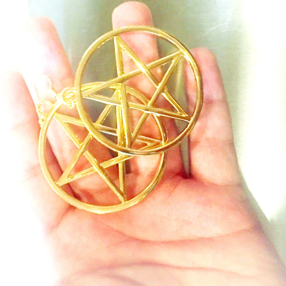 Gold plated stainless steel pentagram earrings