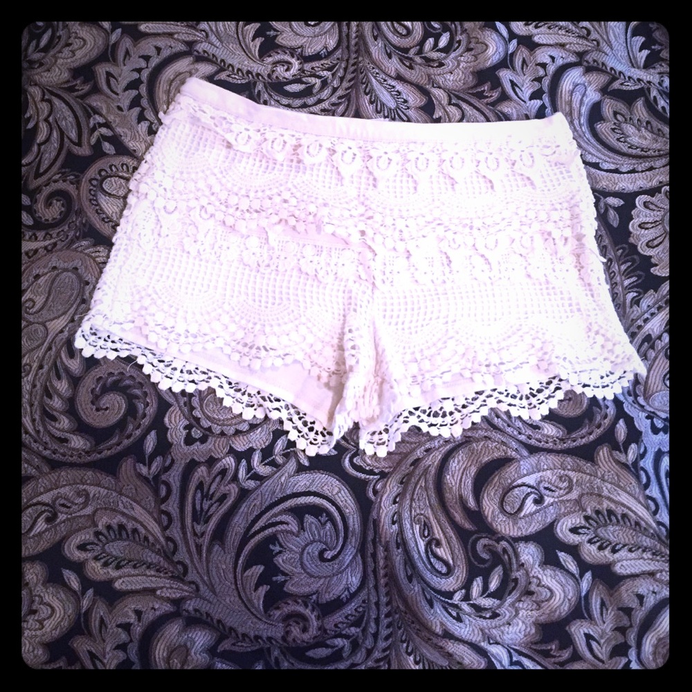 Cream crochet shorts