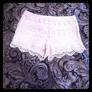 Cream crochet shorts