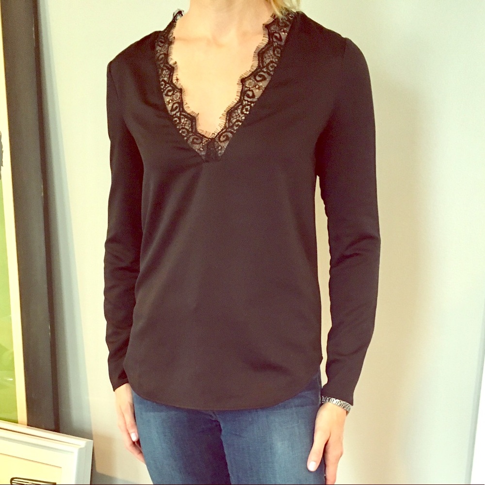 Cooper and Ella black silk and lace blouse