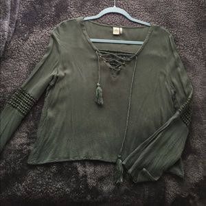 Olive Green Lace Front Top
