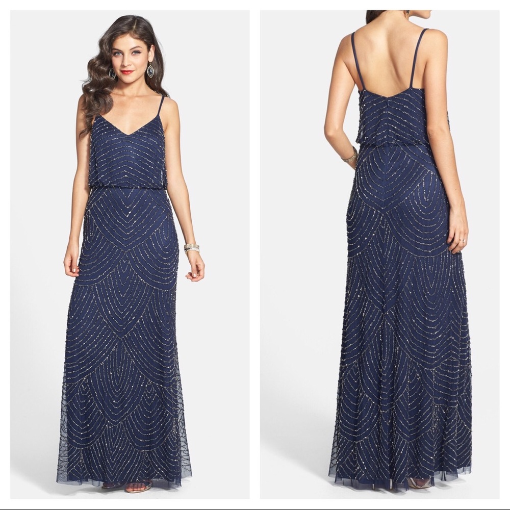 NWT Navy Adrianna Papell Embellished Blouson Gown