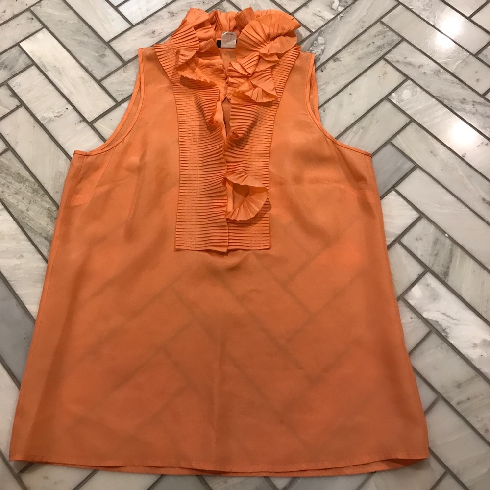 J. Crew silk ruffle detail blouse. Coral