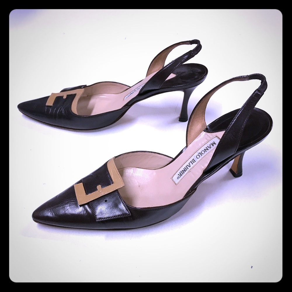 Manolo Blahnik kitten heel slingbacks