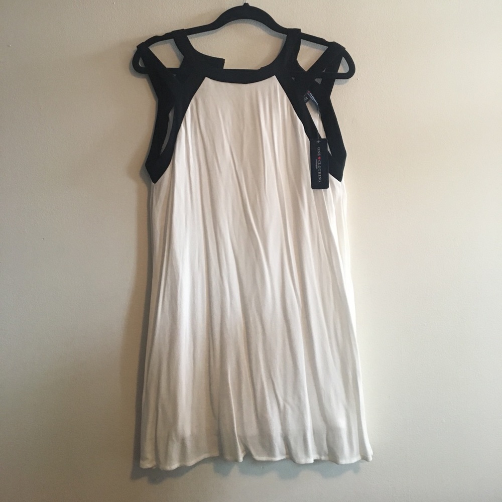 White Flowy Dress with Two Layer Black Strap