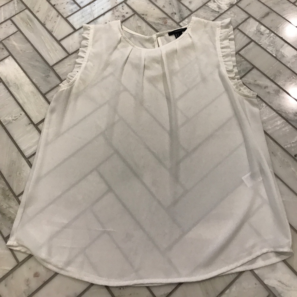 Forever 21 silky white blouse with ruffle detail