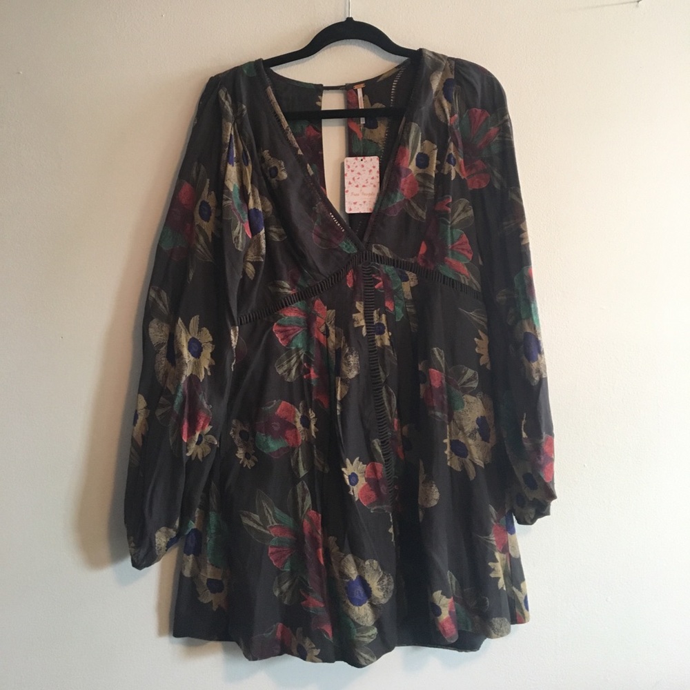 Free People Brown Flowered Flowy Dress