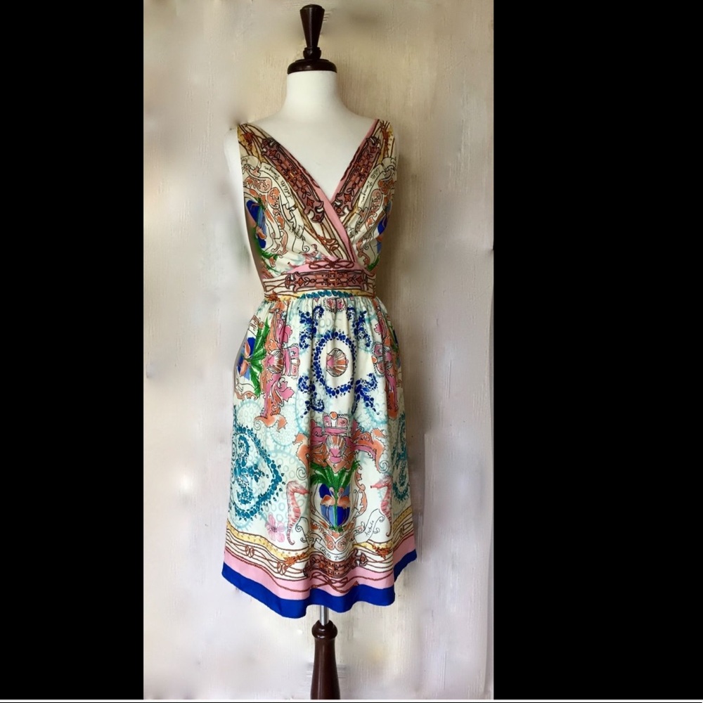 Anthropologie ivory Silk Seahorse print Dress 6 - Picture 3 of 5