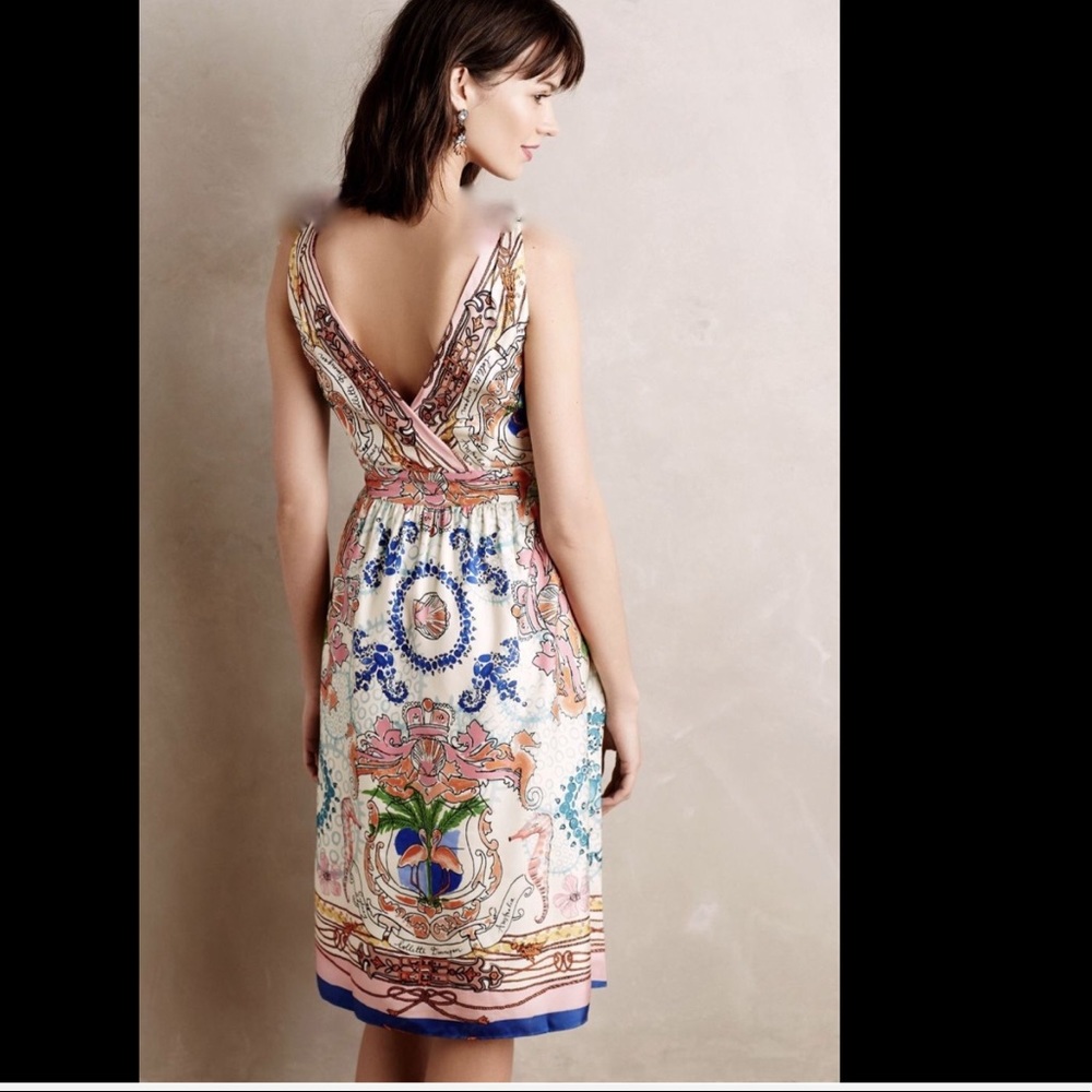 Anthropologie ivory Silk Seahorse print Dress 6 - Picture 4 of 5