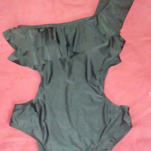 One shoulder ruffled swimsuit with cutouts