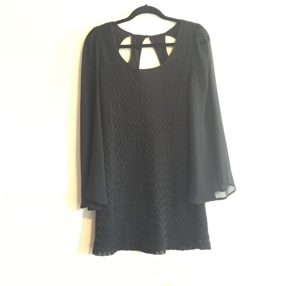 Black lace cocktail dress with Bell Sleeves