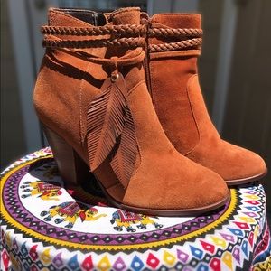 Boho suede ankle booties. Made in Brazil.