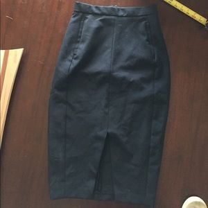 Zara navy front slit pencil skirt