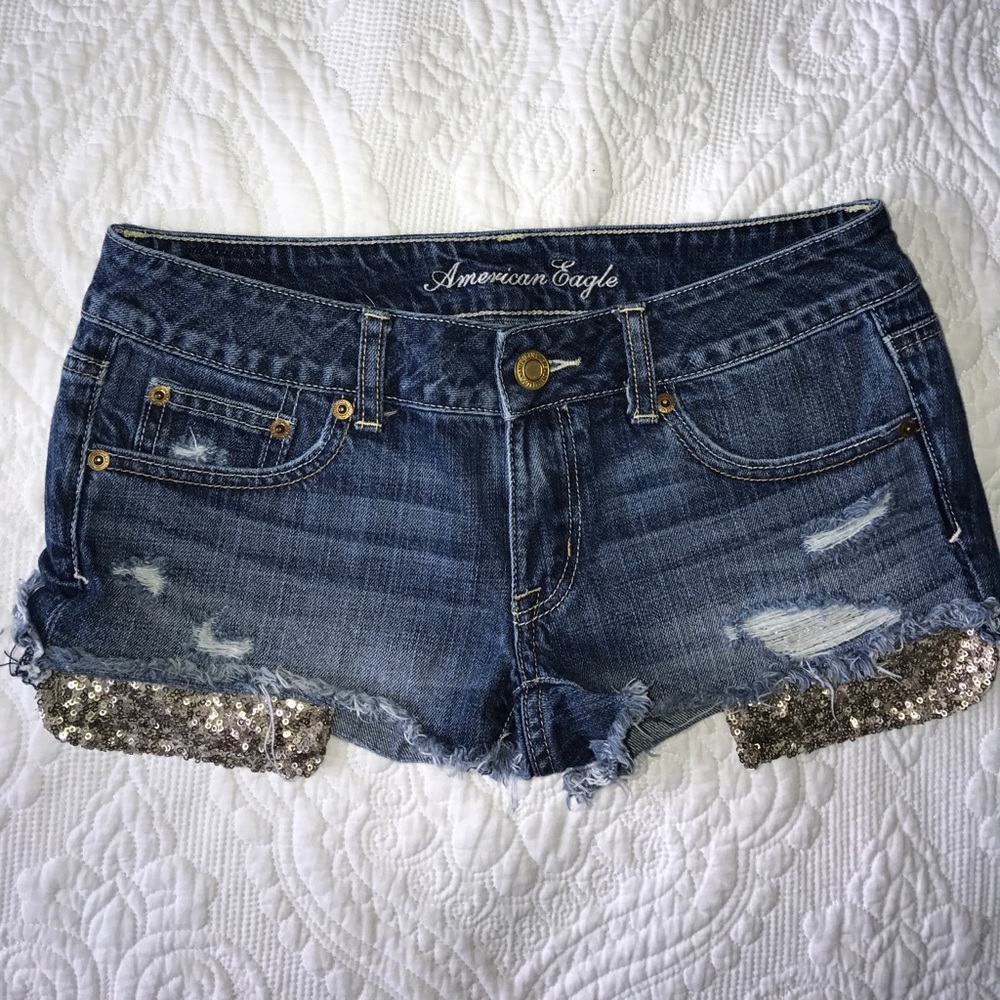 American Eagle Denim Sequin Pocket Shorts