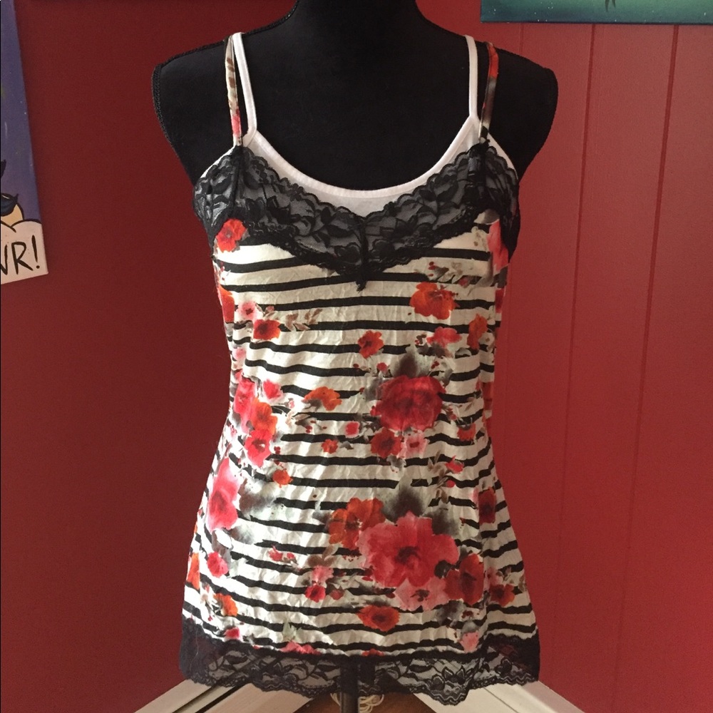 Striped Floral Lace Top L
