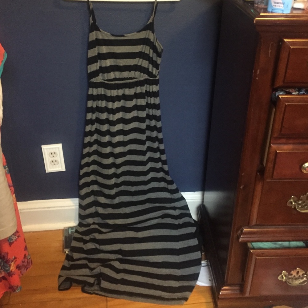 Black and Gray Striped Maxi Dress