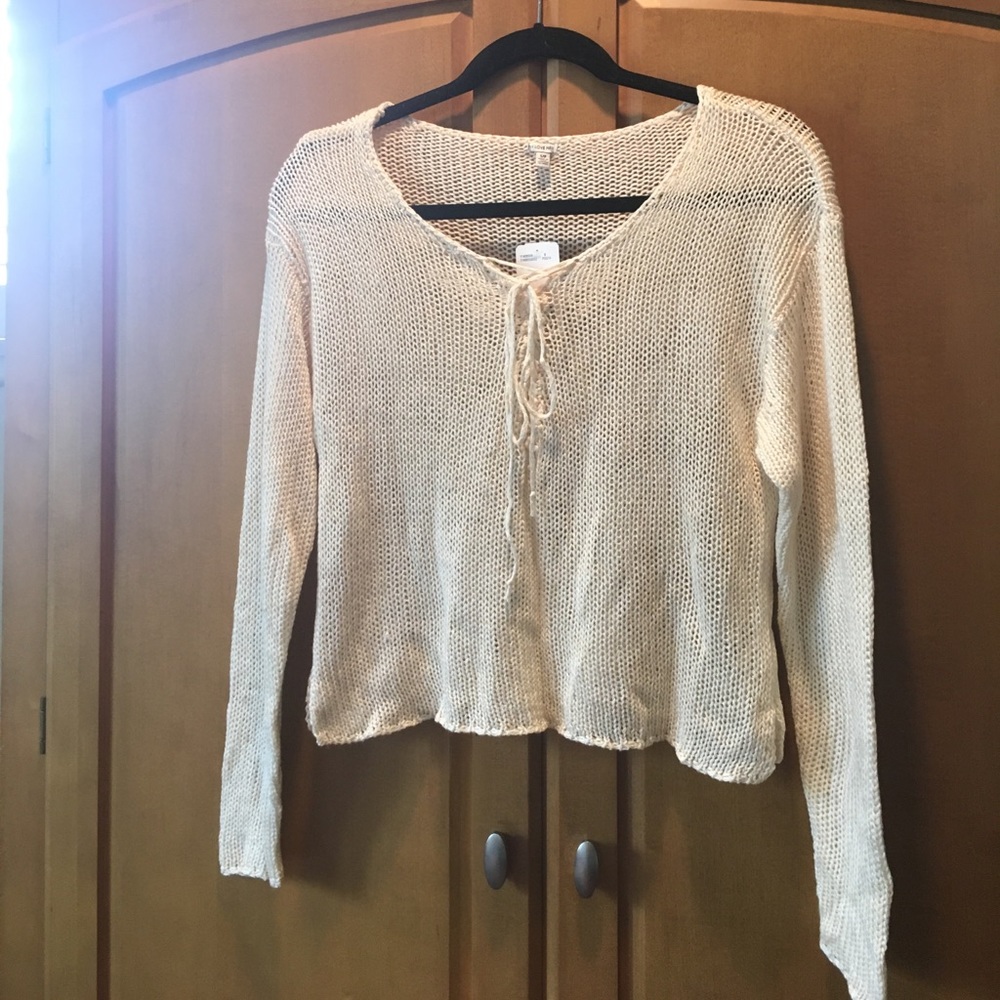 Loose Cable Knit Lace-up Sweater Top