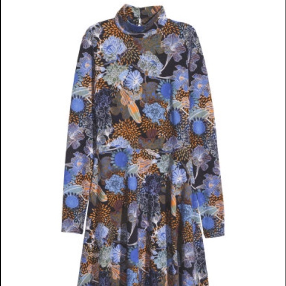 H&M Patterned Dress - Blue and Brown Floral Size S