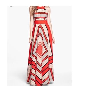 Sheer red and white dress.