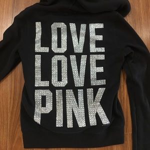 PINK black full zip sequenced hoodie