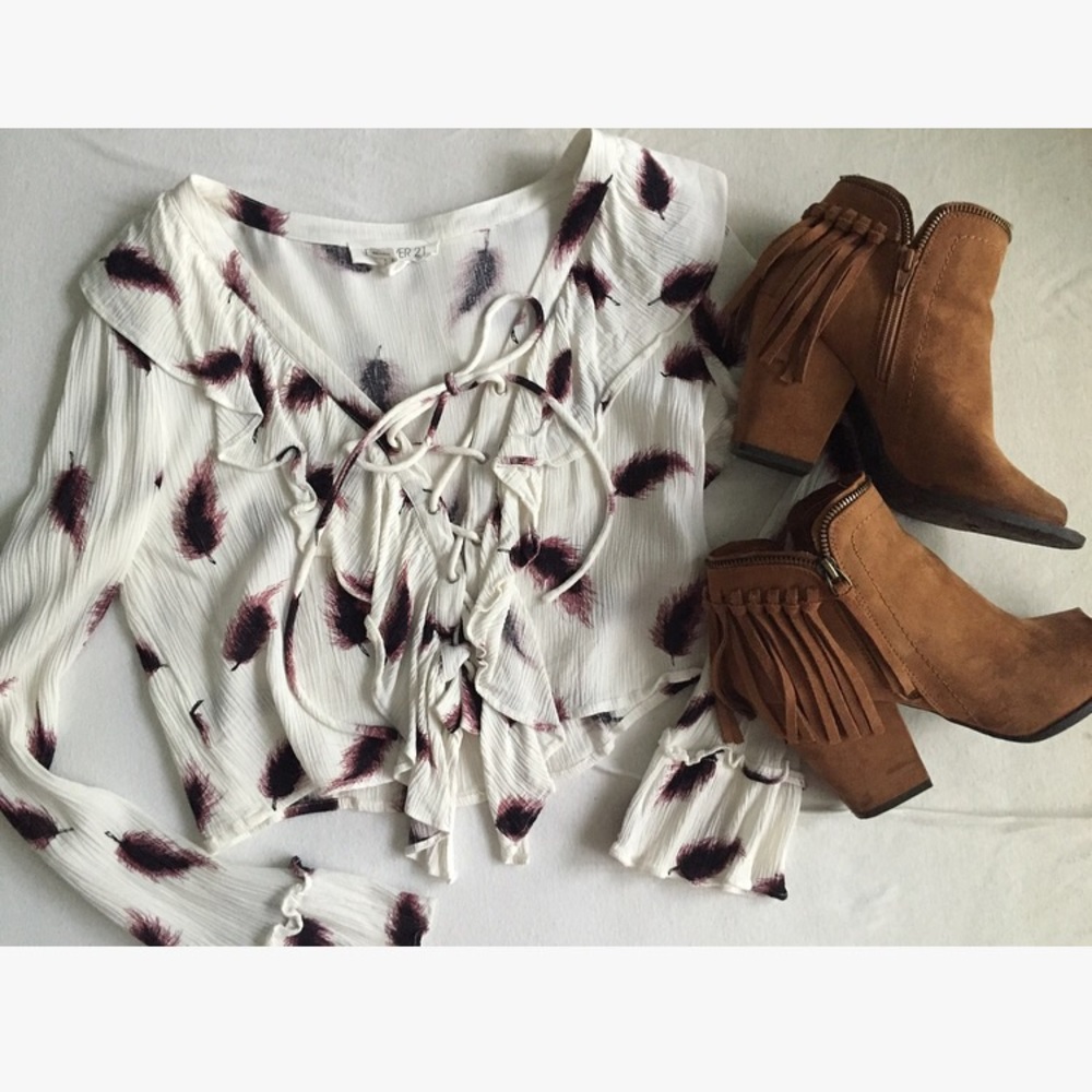 Flowy Forever 21 Floral Print Lace-Up Crop Top Sm