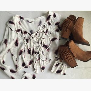 Flowy Forever 21 Floral Print Lace-Up Crop Top Sm