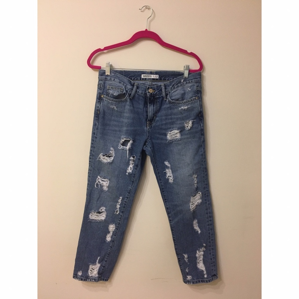 Zara boyfriend crop jeans with destruction