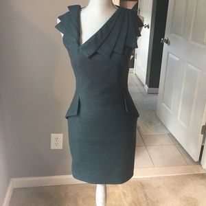 Asymmetrical collared wool blend dress