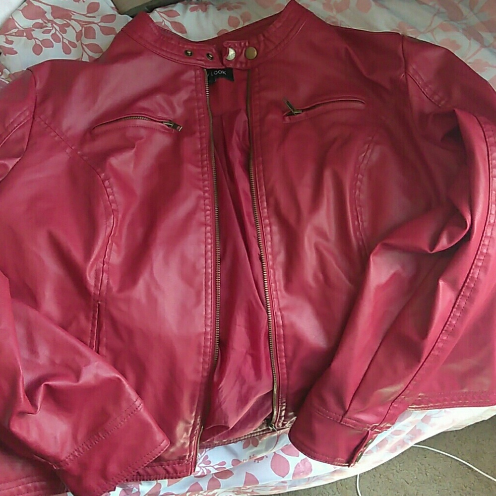 Cherry red leather jacket