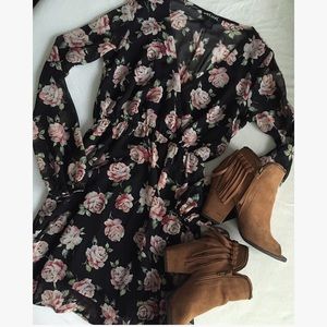 Wet Seal Black Floral Flowy Mini Dress Sz Small