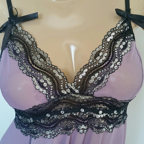 Two-piece Lavender Lace Baby Doll Set - Picture 5 of 8