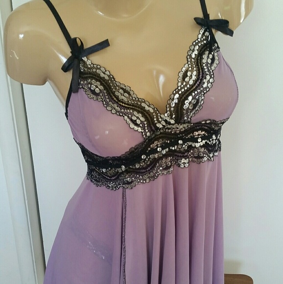 Two-piece Lavender Lace Baby Doll Set - Picture 7 of 8