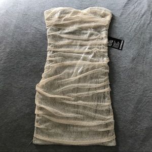 Express Strapless Nude Champagne Ruched Dress
