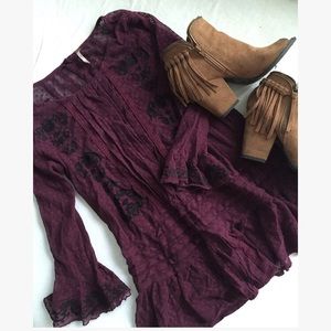 Free People Burgundy/Purple Boho Top Size Small