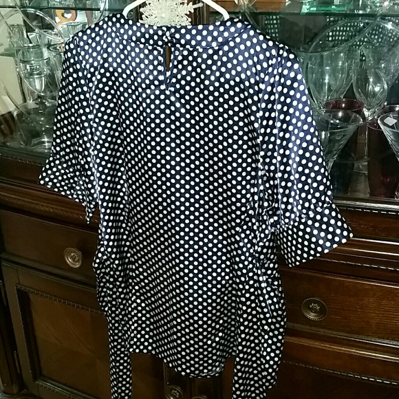 BCBG Maxazria Blue and White Polka-dot Blouse - Picture 3 of 7